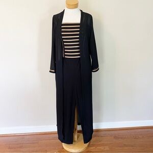 Joseph Ribkoff Couture Vintage Pant Set Camisole Duster Black Gold 8